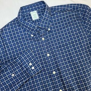 New Brooks Brothers Mens Large Slim Fit Blue Plaid Supima Cotton Dress Shirt